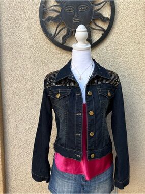 What’s Hot Y2K Gold Rhinestone Gold Hardware Dark Denim Jacket